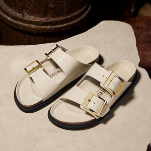 Birkenstock Arizona Droplet Buckle High Shine Ecru כפכפי בירקינשטוק לנשים