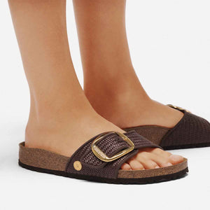 Birkenstock Madrid Big Buckle Raffia Carafe כפכפי בירקנשטוק מדריד אבזם חום לנשים