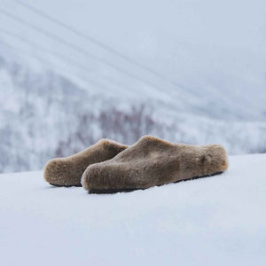 Birkenstock Amsterdam Wrapped Shearling Gray Taupe כפכפי בירקנשטוק אמסטרדם טיופ לנשים