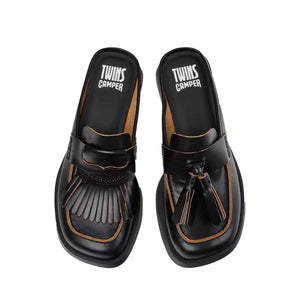 Camper Twins Black Leather Moccasins for Women מוקסין קמפר לנשים כפכפי נשים
