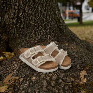 Birkenstock Arizona Teddy Edge Flex Plat. Taupe כפכפי בירקנשטוק אריזונה טדי לנשים