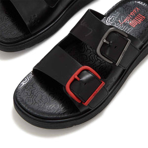 Fit Flop X Keith Haring Gen-FF Buckle 2-Bar Slides Black כפכפי פיטפלופ לנשים