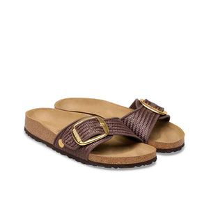 Birkenstock Madrid Big Buckle Raffia Carafe כפכפי בירקנשטוק מדריד אבזם חום לנשים