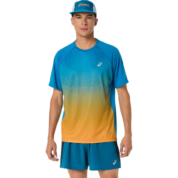 Asics Road Fade SS Top Men Aegean Blue Yamabuki חולצת ריצה לגברים