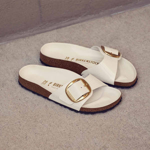 Birkenstock Madrid Big Buckle High Shine Ecru כפכפי בירקנשטוק מדריד אבזם קרם לנשים