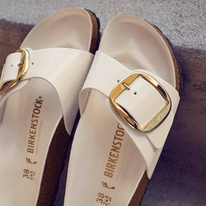 Birkenstock Madrid Big Buckle High Shine Ecru כפכפי בירקנשטוק מדריד אבזם קרם לנשים