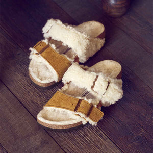 Birkenstock Arizona Split Teddy Parts Rivet Logo Mink בירקנשטוק אריזונה ספליט טדי מינק