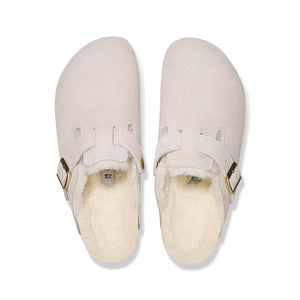 Birkenstock Boston Shearling Antique White בוסטון פרווה לבן עתיק בירקנשטוק כפכפי נשים