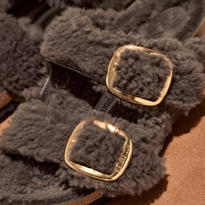 Birkenstock Arizona Big Buckle Teddy Concr Gray כפכפי נשים בירקנשטוק