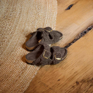 Birkenstock Arizona Big Buckle Teddy Concr Gray כפכפי נשים בירקנשטוק