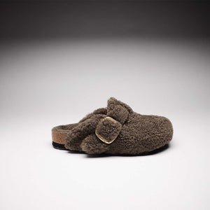 Birkenstock Boston Big Buckle Teddy Concr Gray כפכפי בוסטון בירקנשטוק לנשים