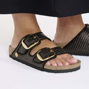 Birkenstock Arizona Big Buckle Raffia Black כפכפי נשים בירקנשטוק אריזונה אבזם ראפיה שחור