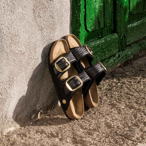 Birkenstock Arizona Big Buckle Raffia Black כפכפי נשים בירקנשטוק אריזונה אבזם ראפיה שחור