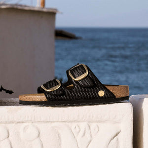 Birkenstock Arizona Big Buckle Raffia Black כפכפי נשים בירקנשטוק אריזונה אבזם ראפיה שחור