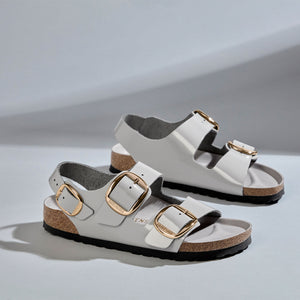Birkenstock Milano Big Buckle High-Shine Stone Coin סנדלי בירקנשטוק מילאנו אבזם אפור