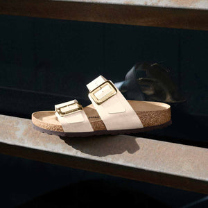 Birkenstock Sydney Cushion Buckle Graceful Pearl White כפכפי בירקנשטוק סידני אבזם לבן פנינה
