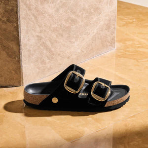 Birkenstock Arizona Big Buckle Piping Rivet Logo Black Velvet כפכפי בירקנשטוק אריזונה לנשים