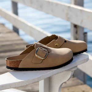 Birkenstock Boston Big Buckle Tabacco Brown כפכפי נשים בוסטון אבזם גדול חום טבק