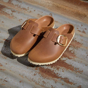 Birkenstock Boston Big Buckle Cognac כפכפי בירקנשטוק לנשים בוסטון אבזם גדול קוניאק