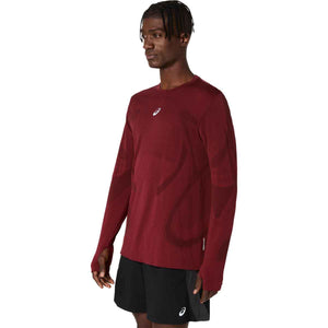 Asics Road Seamless Ls Top Man Dark Red Planet חולצת ריצה ארוכה אסיקס לגברים