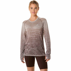 Asics Seamless Ls Top Women Taupe Grey Coffee חולצת ריצה לנשים