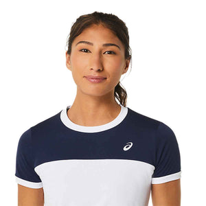 Asics Women Court SS Top Brilliant White Midnight חולצת טניס לנשים