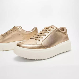 Fit Flop Rtg Metallic-Leather Sneakers Platino סניקרס פיט פלופ סניקרס לנשים