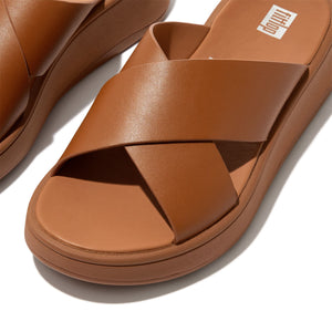Fit Flop F-Mode Flatform Cross Slides Light Tan פ-מוד פלאט פורם קרוס סלייד טאן