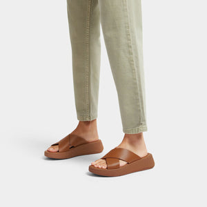 Fit Flop F-Mode Flatform Cross Slides Light Tan פ-מוד פלאט פורם קרוס סלייד טאן