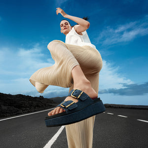 Fit Flop Gen FF Max 2 Bar Buckle Slide Denim Dark Denim כפכפי פיטפלופ לנשים