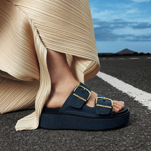 Fit Flop Gen FF Max 2 Bar Buckle Slide Denim Dark Denim כפכפי פיטפלופ לנשים