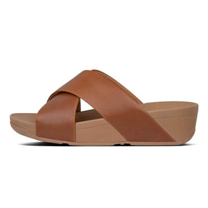 K04-592 Lulu Cross Slide Sandals - חום סנדלי נשים