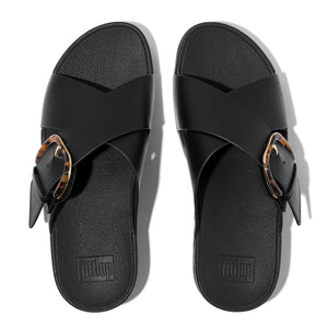 Fit Flop Lulu Resin Buckle Cross Slides פיט פלופ לולו אבזם קרוס שחור