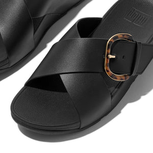 Fit Flop Lulu Resin Buckle Cross Slides פיט פלופ לולו אבזם קרוס שחור