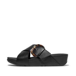 Fit Flop Lulu Resin Buckle Cross Slides פיט פלופ לולו אבזם קרוס שחור