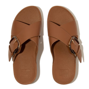 Fit Flop Lulu Resin Buckle Cross Slides פיט פלופ לולו אבזם קרוס חום