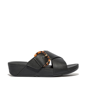 Fit Flop Lulu Resin Buckle Cross Slides פיט פלופ לולו אבזם קרוס שחור