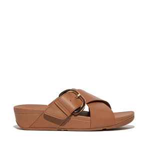 Fit Flop Lulu Resin Buckle Cross Slides פיט פלופ לולו אבזם קרוס חום