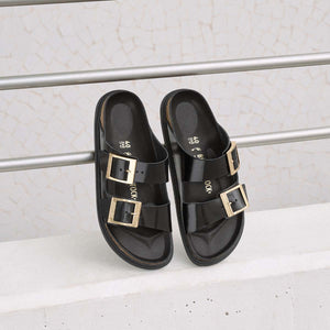 Birkenstock Arizona Droplet Buckle High-Shine Black כפכפי נשים אריזונה דרופלט אבזם שחור