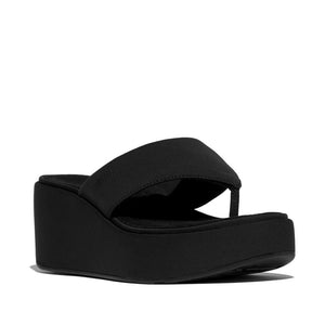 Fit Flop Platfforms Wedge Toe Post Sandals All Black פלטפורמה וודג`ס טו פוסט שחור