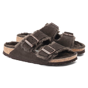 Birkenstock Arizona Fell Mocca בירקנשטוק כפכפי נשים אריזונה עם פרווה