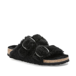 Birkenstock Arizona Big Buckle Teddy Black כפכפי נשים בירקנשטוק