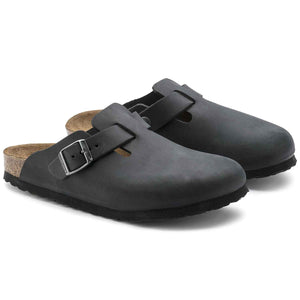 Birkenstock Boston Oiled Leather Black כפכפי בירקנשטוק יוניסקס בוסטון שחור עור
