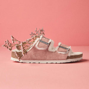 Birkenstock Arizona Fell Pink Clay בירקנשטוק כפכפי נשים אריזונה עם פרווה