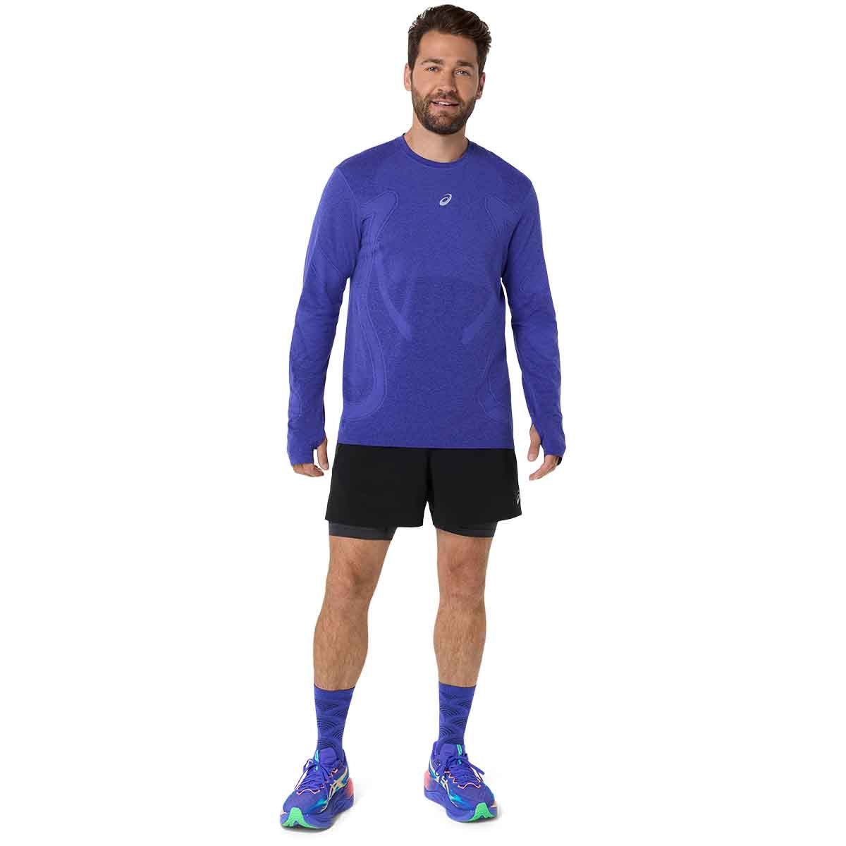 Asics Road Seamless LS Top Men Cobalt Burst Eggplant חולצת ריצה ארוכה לגברים