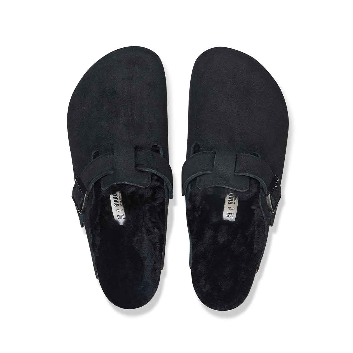 Birkenstock Boston Fur Black כפכפי בירקנשטוק בוסטון פרווה לנשים