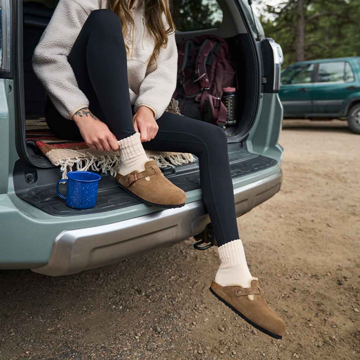 Birkenstock Boston Shearling Dark Tea כפכפי בירקנשטוק בוסטון לנשים