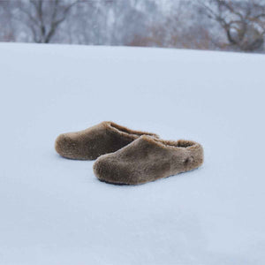 Birkenstock Amsterdam Wrapped Shearling Gray Taupe כפכפי בירקנשטוק אמסטרדם טיופ לנשים