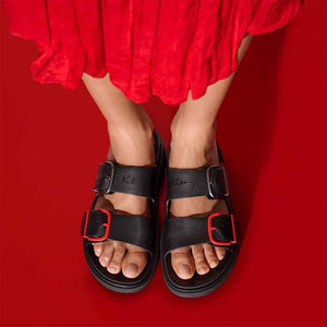Fit Flop X Keith Haring Gen-FF Buckle 2-Bar Slides Black כפכפי פיטפלופ לנשים