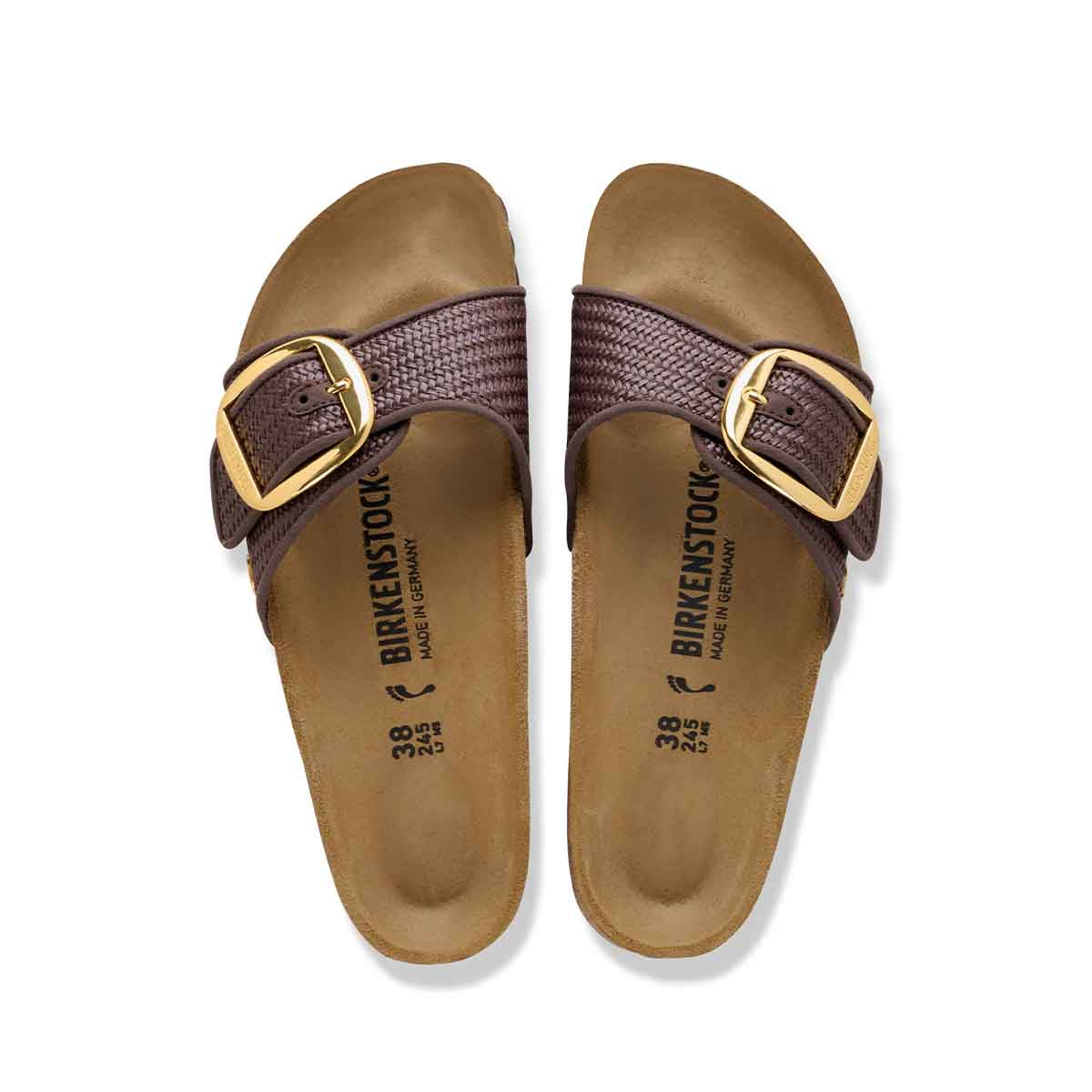 Birkenstock Madrid Big Buckle Raffia Carafe כפכפי בירקנשטוק מדריד אבזם חום לנשים
